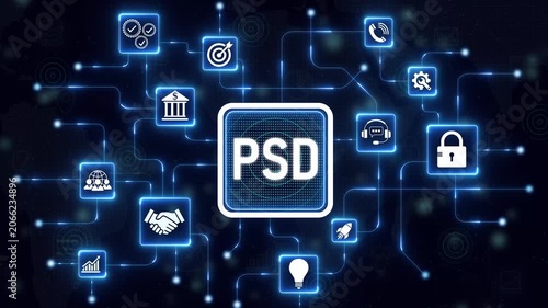 Digital PSD concept with glowing circuit board and icons for design and creativity Photoshop Document. 4k motion video on transparent background.