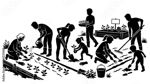 People working in garden together.