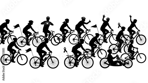 Silhouette of cyclist in motion sequence.
