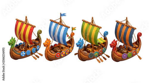 3D Viking Ship Render, Ancient Nordic Longship Isolated 