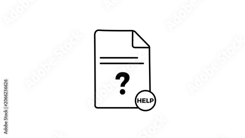 Animated Document File Help Icon with Question Mark on Isolated white Background,4k video animation.