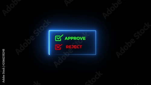Neon Approve and Reject Choice Box Button Graphic Animation on Isolated Black Background