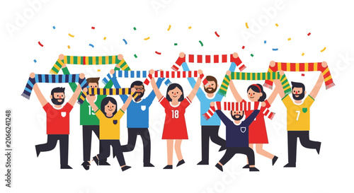Diverse group celebrating with colorful confetti.