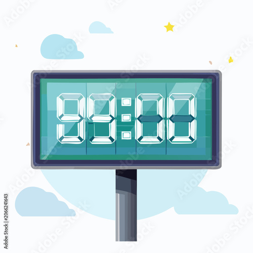 Digital clock display with 88:88 showing in the sky.