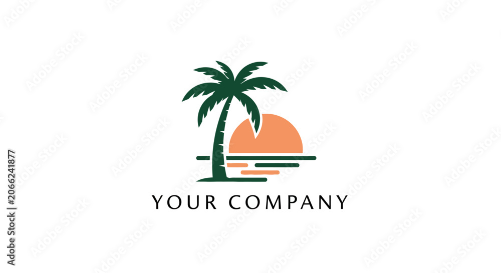 Obraz premium Tropical Palm Tree Sunset Logo Design.
