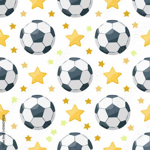 Seamless soccer ball and star pattern.
