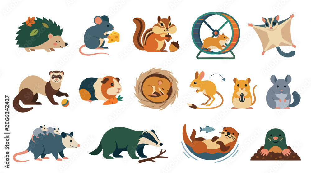 Obraz premium Cute Cartoon Woodland Forest Animals Collection, Flat Design
