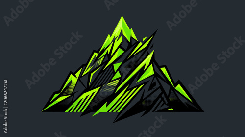 Abstract Sharp Geometric Mountain Design in Vibrant Neon Green for Dynamic Vehicle Wrap or Esports Branding