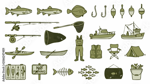 Foto Collection of Fishing and Outdoor Leisure Equipment Icons