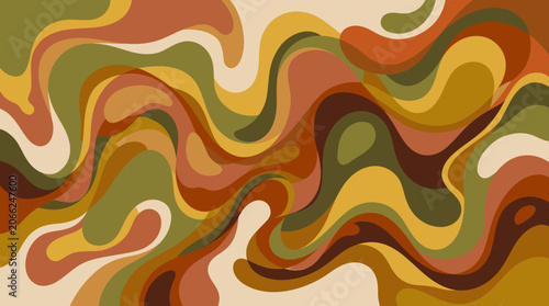 Abstract Retro Wavy Swirls Organic Shapes Background in Earth Tones