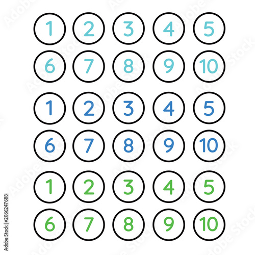 Fotografie 連番 丸数字アイコン 1から10 箇条書き・ランキング・手順用(3色)
