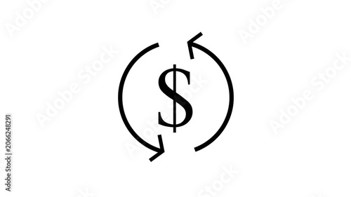 Animated dollar currency icon on a white background,with 4k video animation.