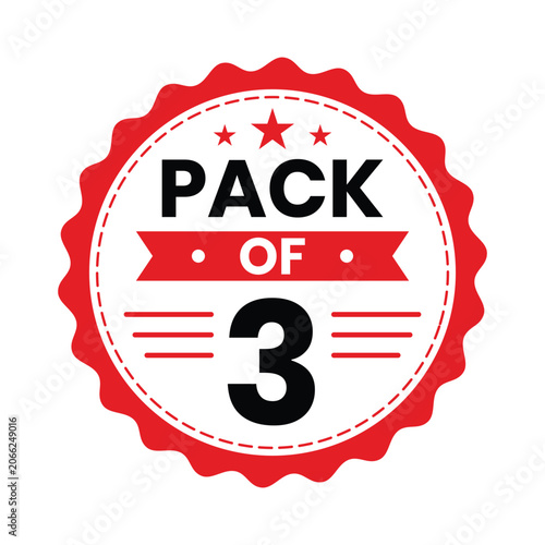 Pack of 3 badge label design in red and black colors, isolated on white background. Vector Illustration.