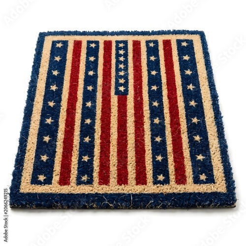 Independence Day USA Americana Door Mat With Travel Size Design, With Patriotic Colors, Ideal For Home Entrances, On A White Solid Background