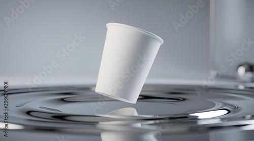 White Paper Cup Floating on Rippling Water Surface.