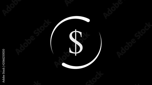 white dollar and Round circle arrow icon animation on black background.with 4k video animation.