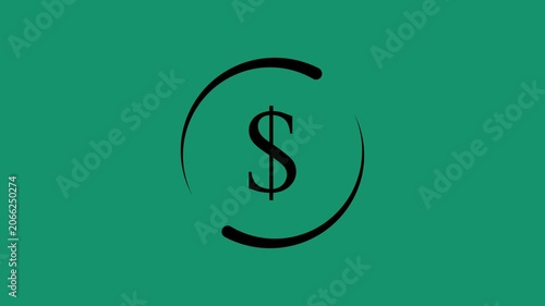 black dollar and Round circle arrow icon animation on green background.with 4k video animation.