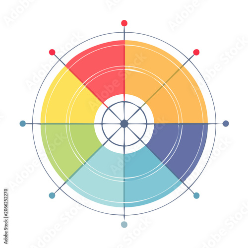 Colorful circular chart with segments and data points