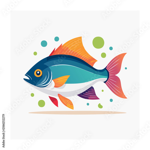 Colorful flat design illustration of a fish with bubbles