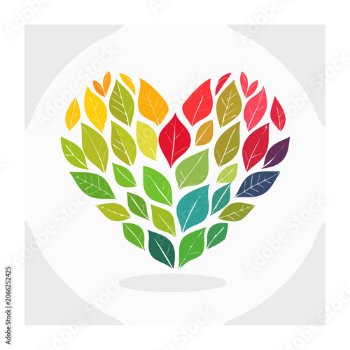 Heart shape formed by colorful leaves