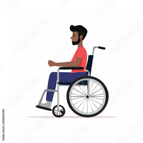Man in wheelchair, profile view, flat design