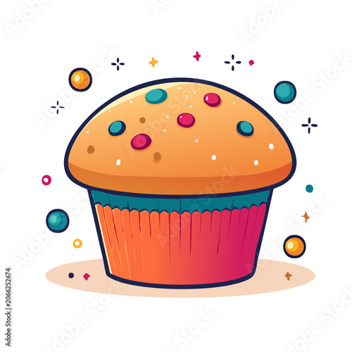 Cartoon muffin with sprinkles and confetti