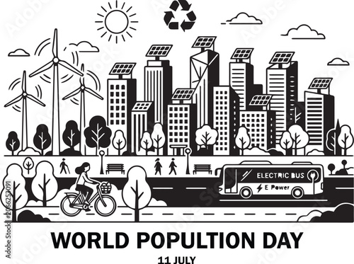 World Population Day vector sustainable city July eleventh eco awareness demographic design poster