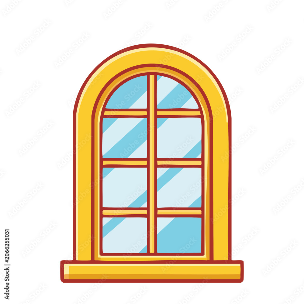 Obraz premium Arched Window with Yellow Frame Illustration