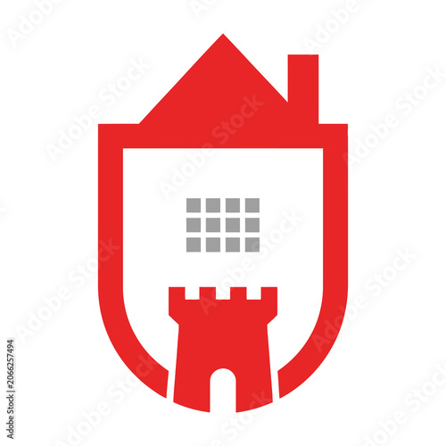 Bild auf Leinwand Red shield with house and castle logo symbol