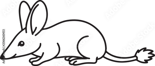 Cute Greater Bilby Crouching Side View Long Ears Vector Outline