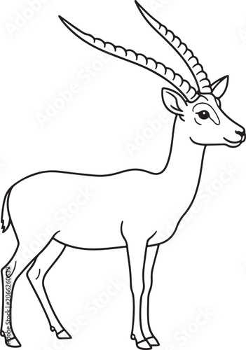 Graceful Gazelle Antelope Standing Side Profile Black Outline Vector Art