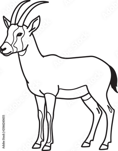 Arabian Oryx Antelope Standing Side View Black Outline Vector Art
