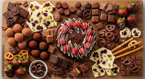A festive arrangement of assorted chocolates and candies