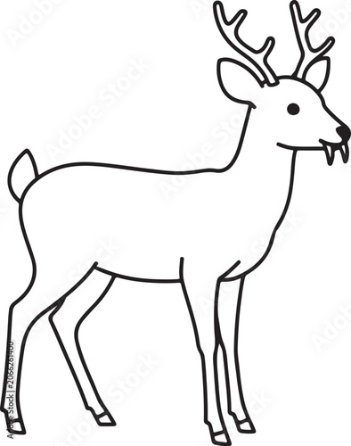 Simple Vampire Deer Buck Fangs Antlers Full Body Outline Vector