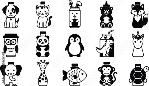Photography Cute cartoon animal characters and in black and white set cartoon animals sheep