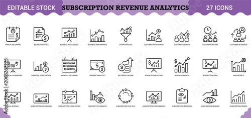 Fotografía Subscription Revenue Analytics Icon Set - 27 Editable Vector Icons for SaaS & Recurring Revenue