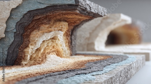 Cross-section of layered earth strata showing geological formations and textured rock layers