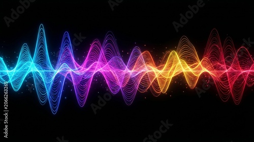 Obraz na płótnie Abstract colorful sound wave visualization on black background