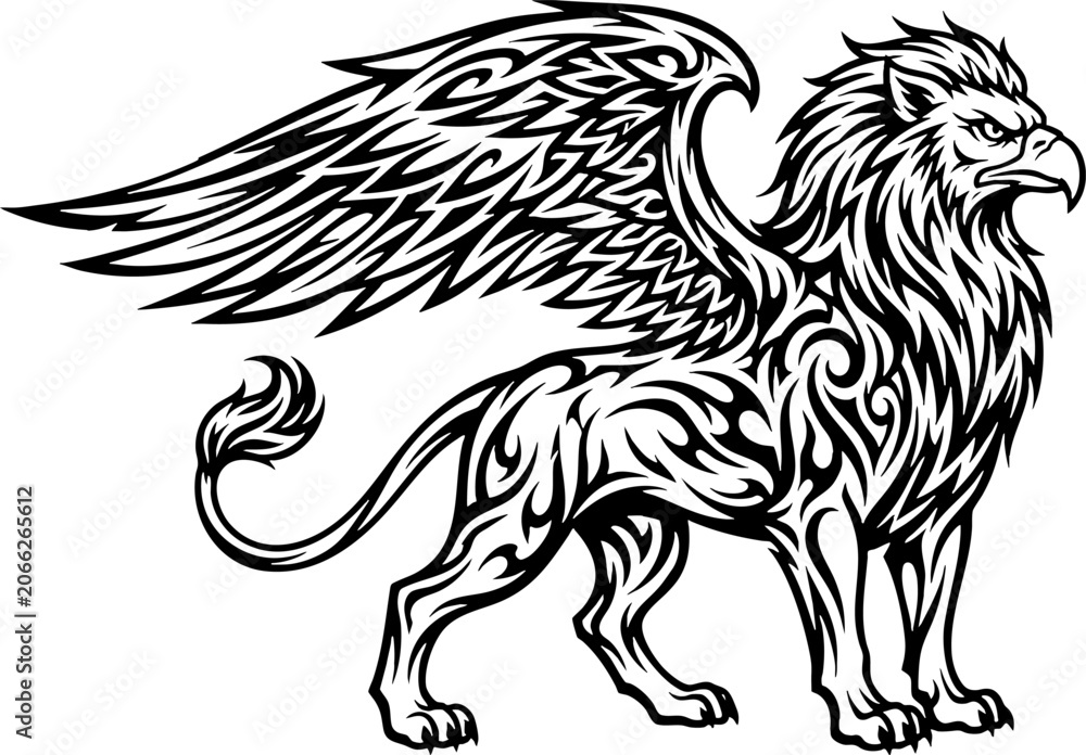 Fototapeta premium Tribal griffin illustration of a mythical creature tattoo design