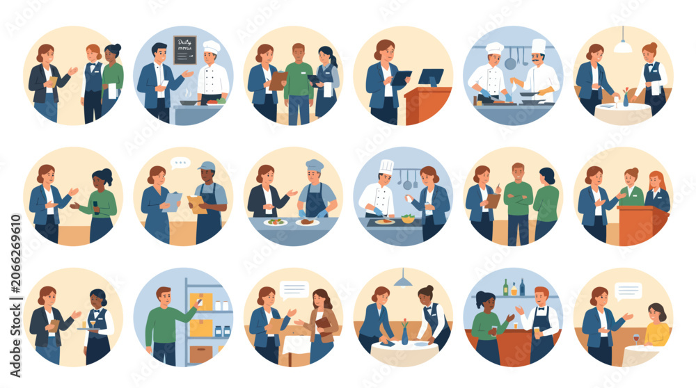 Fototapeta premium Flat Illustration Set of Professional Business and Hospitality Industry Interactions