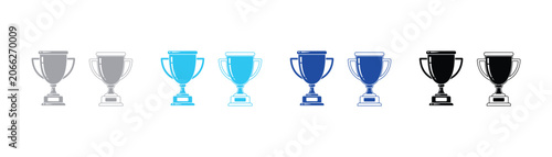 Konstfotografi Set of minimalist trophy award cup vector icons in solid black fill and outline