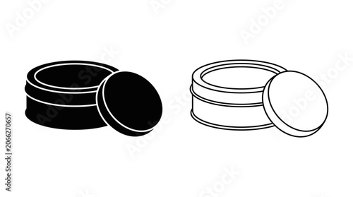 Quadro su tela Circular container with lid and separate lid black and white silhouette
