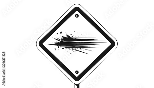 Foto Damaged road sign with black marks.