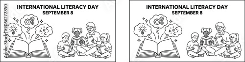 International literacy day illustration with children reading books september 8th