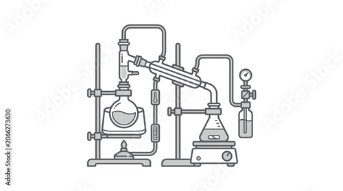 Vászonkép Complex chemical distillation apparatus system icon line art.