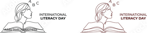 International literacy day line art illustrations