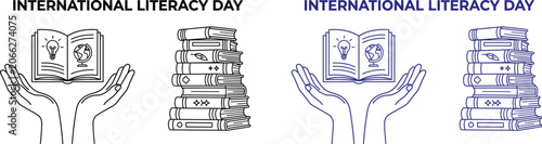 International literacy day concept with open hands books and lightbulbs