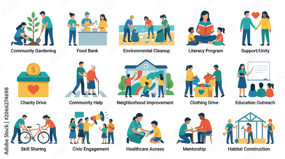 Fototapeta premium Community Volunteering Concepts - Flat Illustration Set