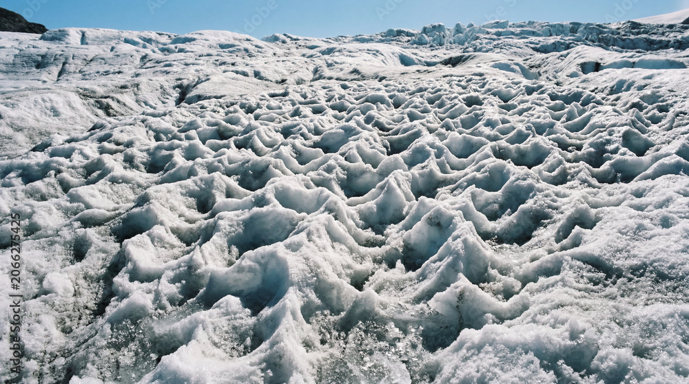Fototapeta premium Intricate Natural Patterns Formed By Maze Of Small Sun Cups On Frozen Glacier Surface Ice
