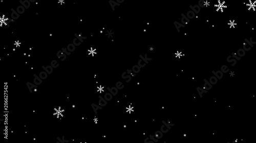 snowflake and particle dark and grain processed, falling snow. Winter holidays animated snowflakes on black background. loopable snowing - stylised loopable background. falling snow winter transparent